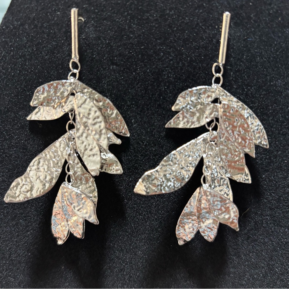 Elegant Silver Leaf Drop Earrings